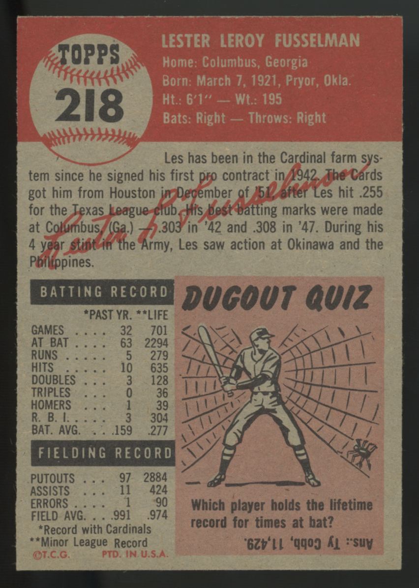 1953 Topps Les Fusselman #218 EX/MT