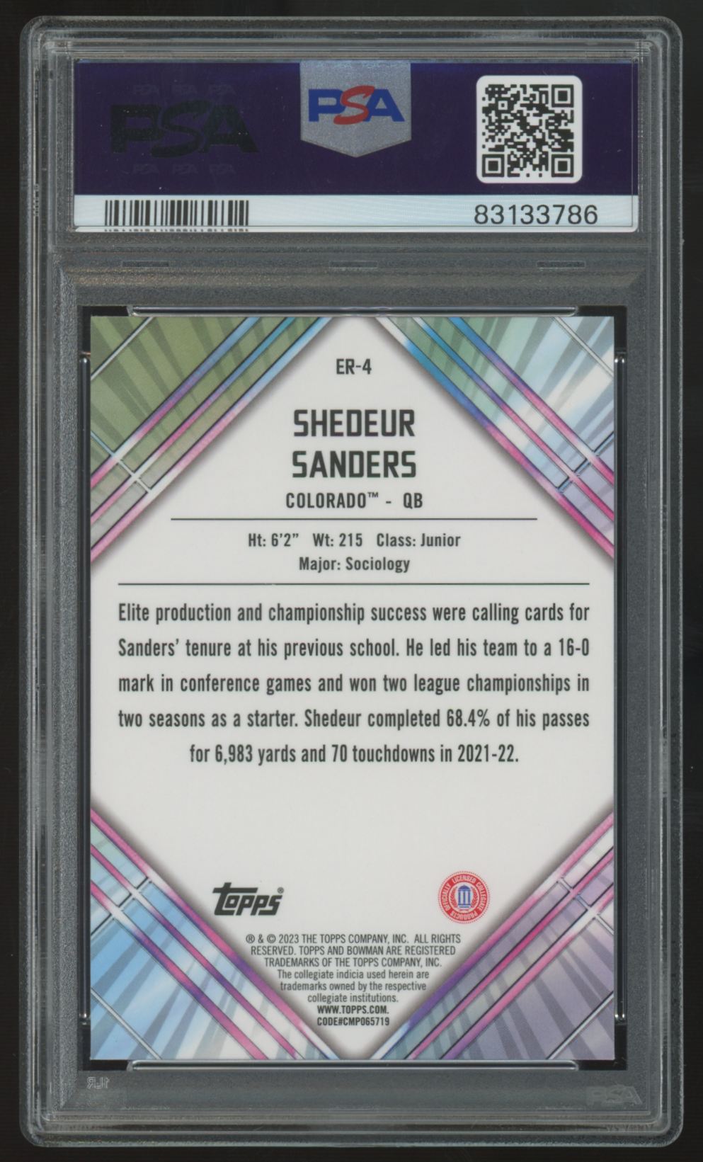 2023 Bowman Chrome U Shedeur Sanders Unexpected Delight Early Risers PSA 10 *786