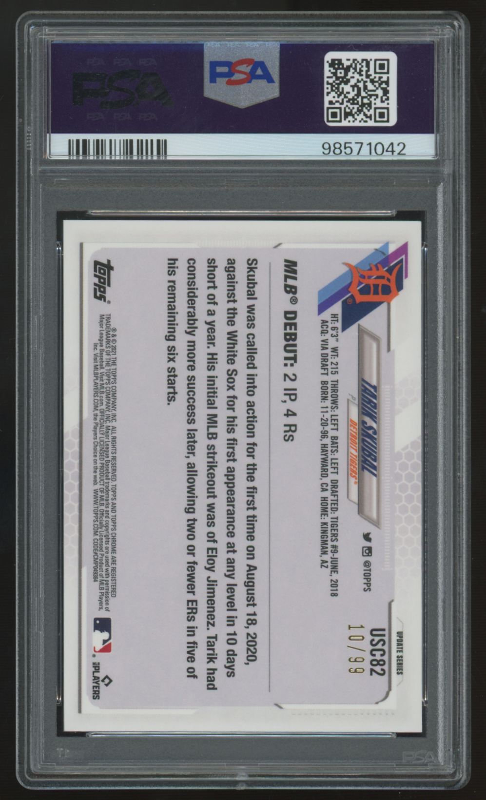 2021 Topps Chrome Update Tarik Skubal RC Debut X-Fractor /99 #USC82 PSA 10
