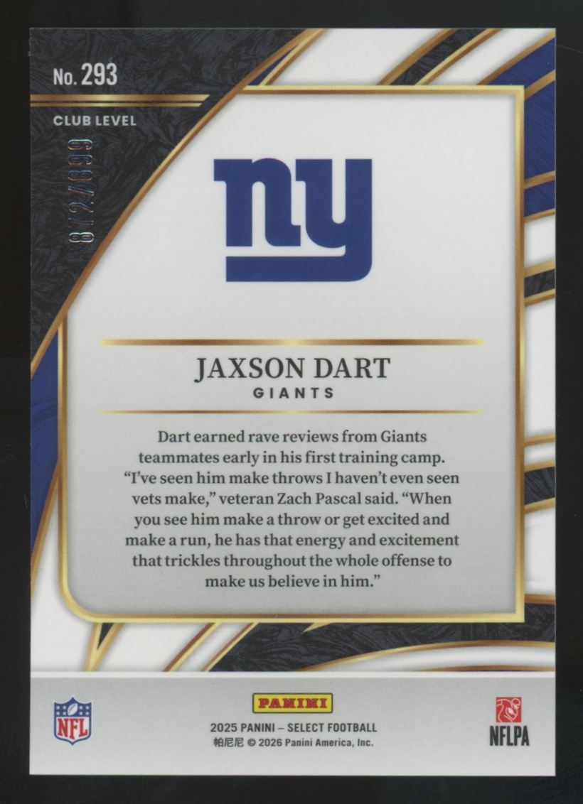 2025 Panini Select Jaxson Dart RC Club Level Copper Shock Prizm /899 #293