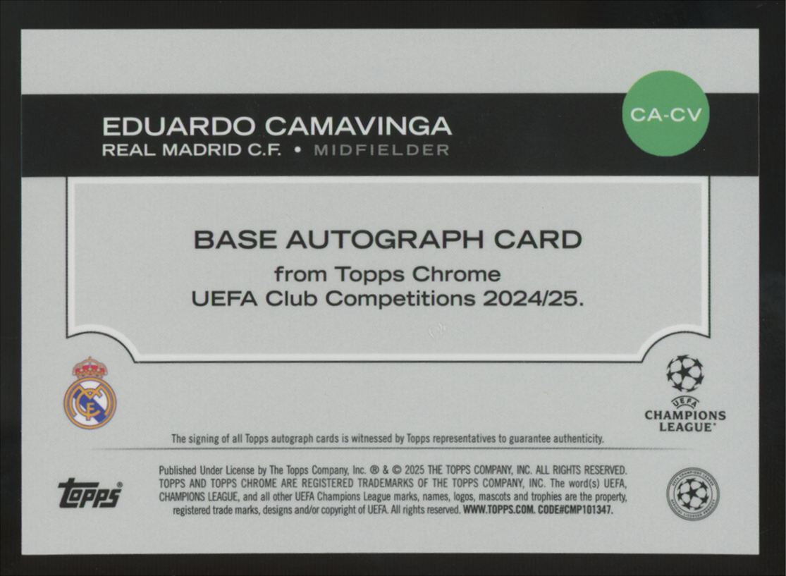 2024-25 Topps Chrome UEFA Eduardo Camavinga Aqua Lava Refractor Auto /199 #CA-CV