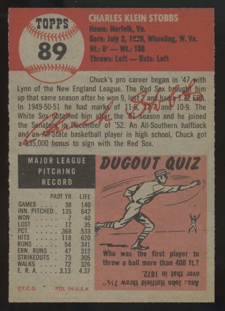 1953 Topps Chuck Stobbs #89 EX/MT