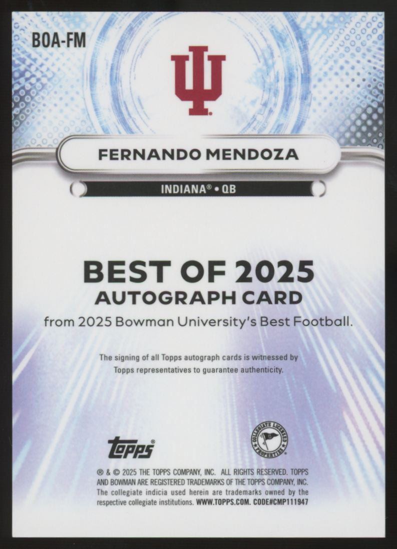 2025 Bowman Best U Fernando Mendoza Purple Lava Best Of '25 Auto /75 #BOA-FM