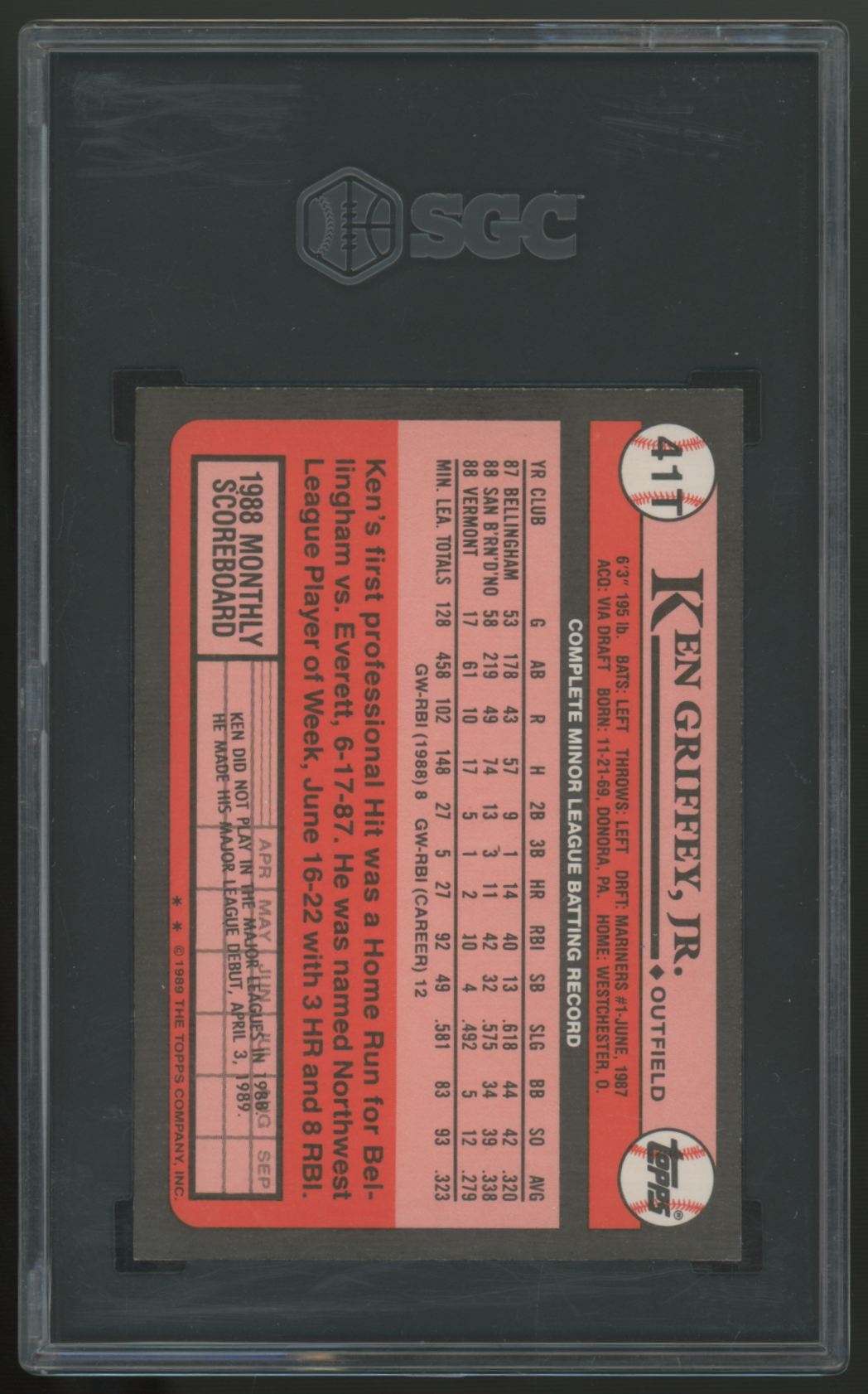 1989 Topps Traded Ken Griffey Jr RC #41T SGC 9