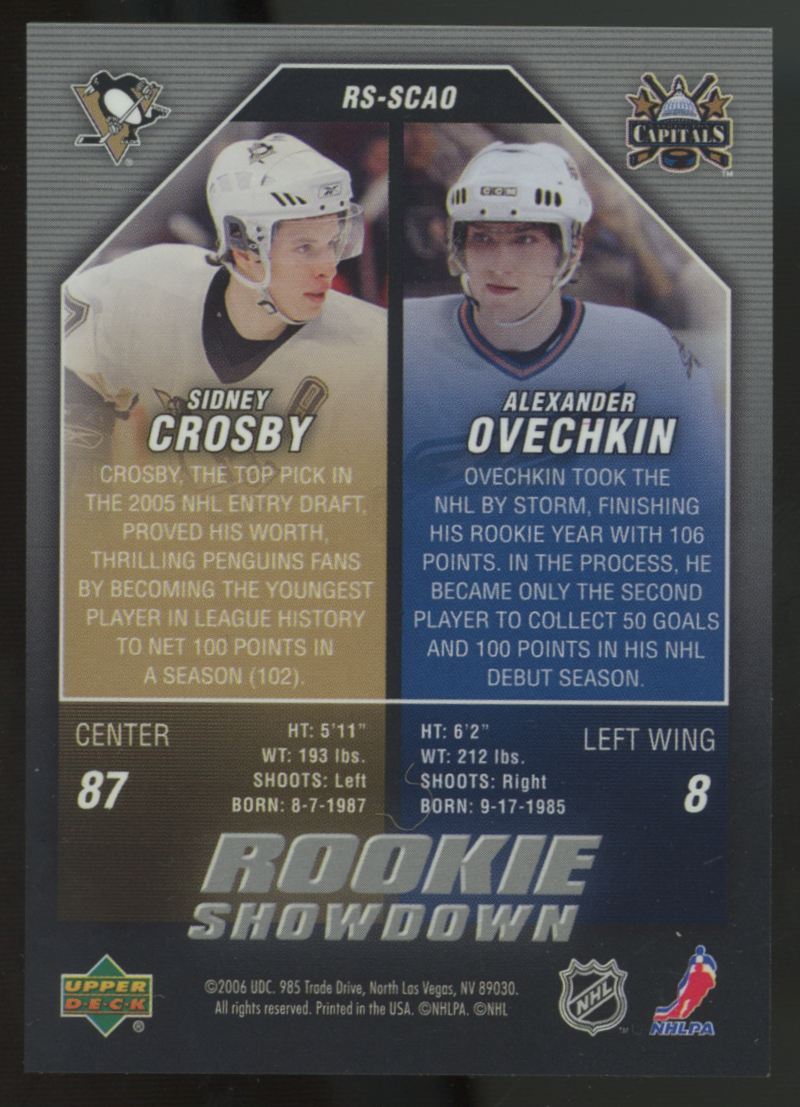 2005-06 Upper Deck Sidney Crosby Alexander Ovechkin RC Rookie Showdown  #RS-SCAO