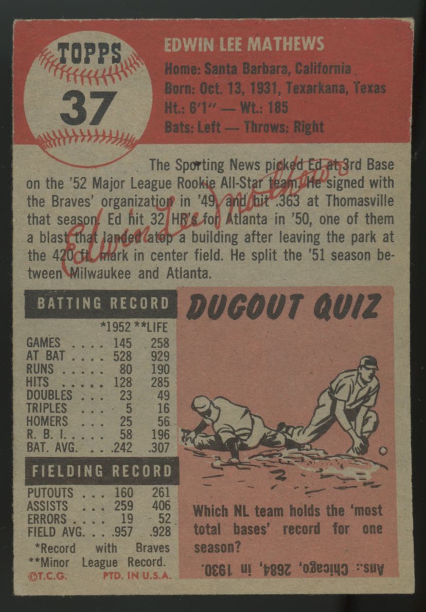 1953 Topps Ed Mathews #37 VG-EX