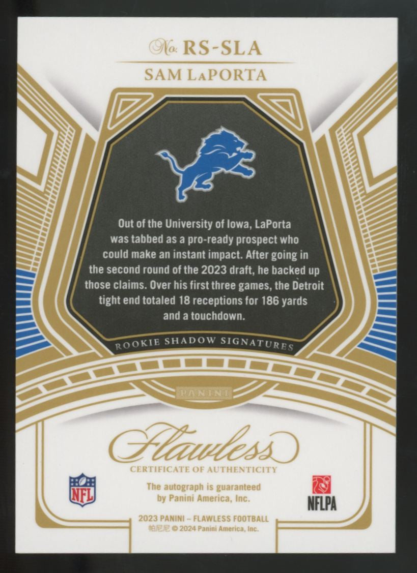 2023 Panini Flawless Sam LaPorta RC Shadow Signatures Auto /25 #RS-SLA