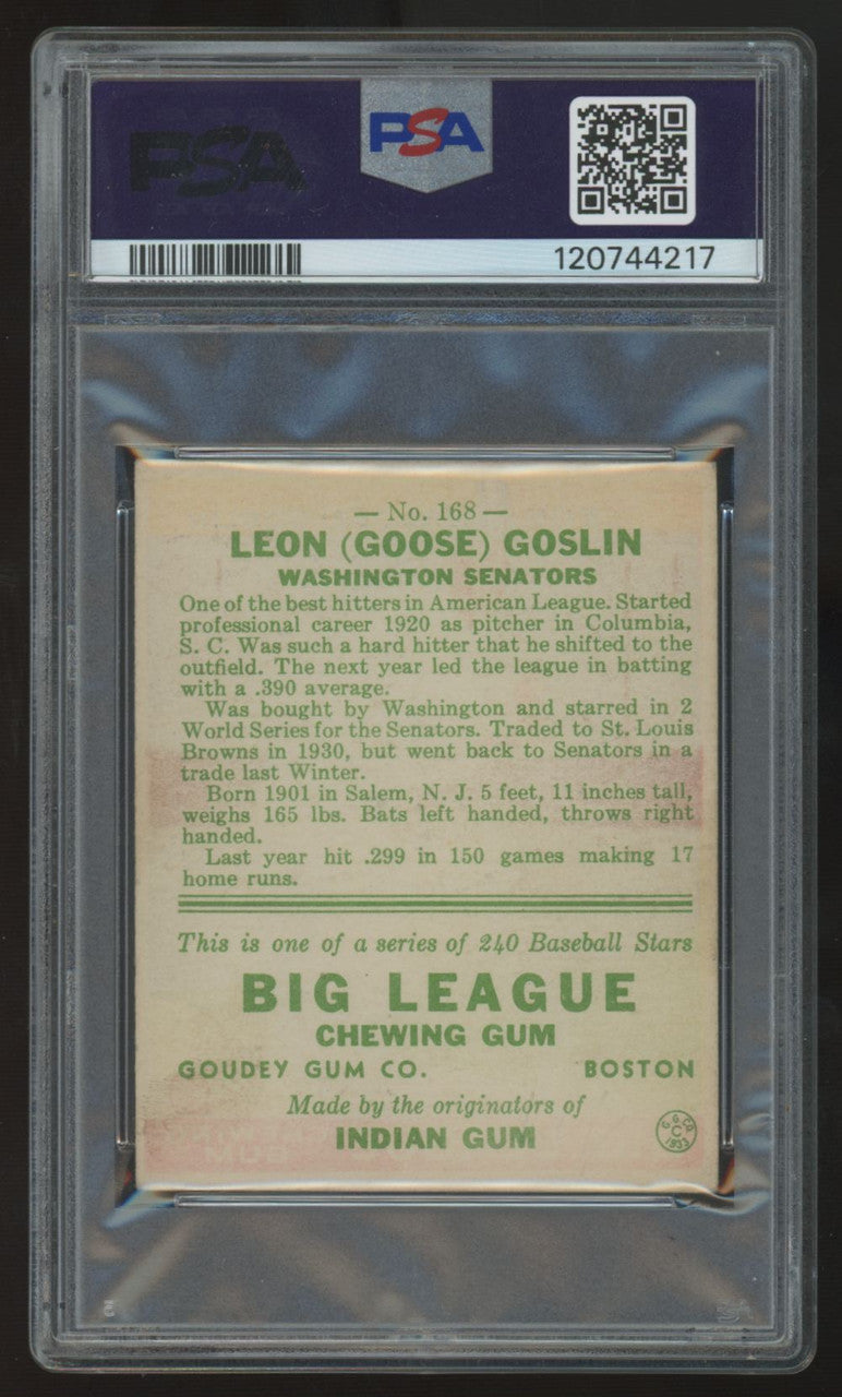 1933 Goudey Leon "Goose" Goslin #168 PSA 4 (MK)