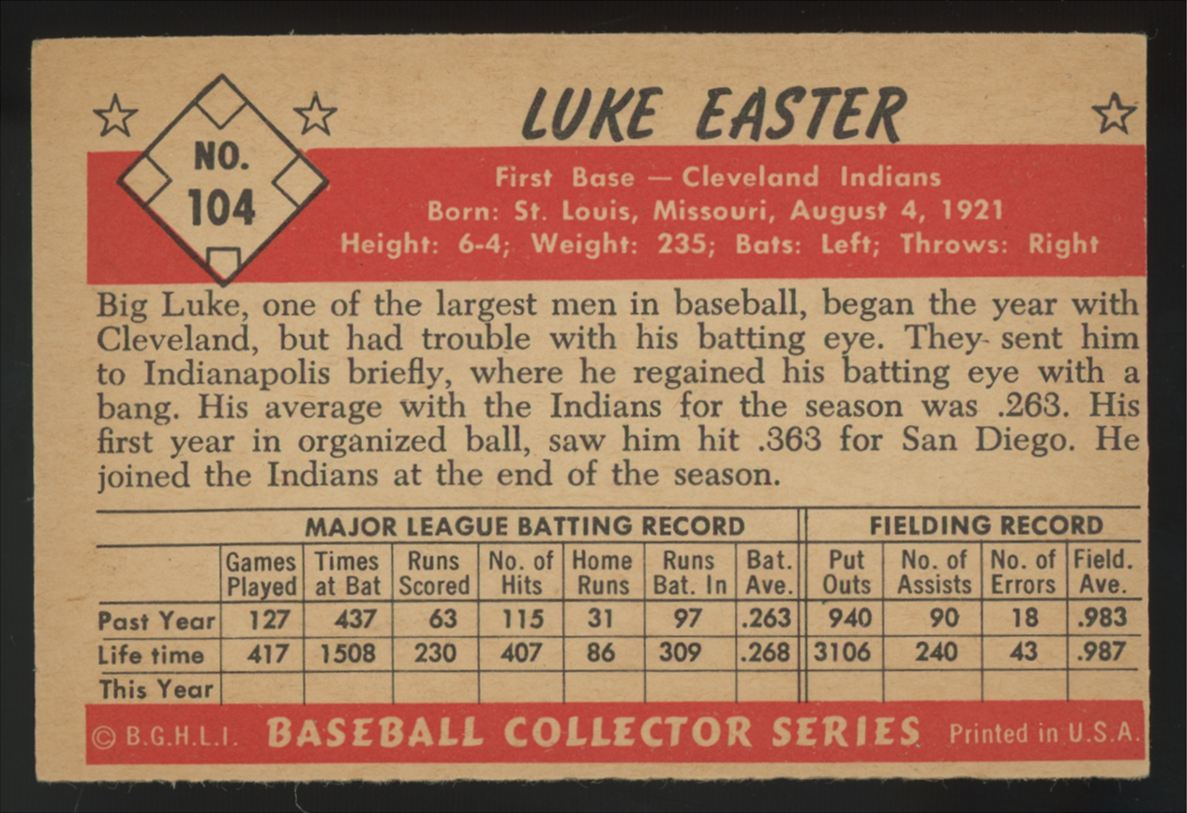 1953 Bowman Color Luke Easter #104 VG/EX