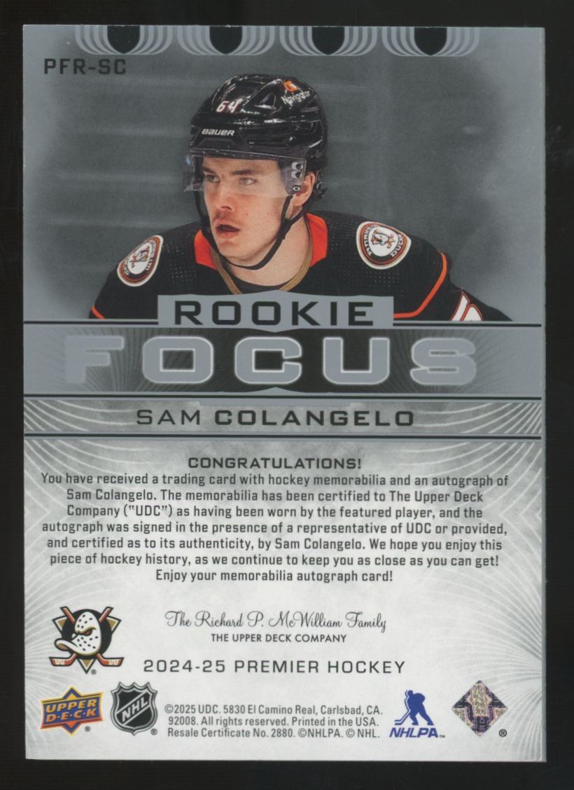 2024-25 Upper Deck Premier Sam Colangelo RC Focus Patch Auto RPA /99 #PFR-SC
