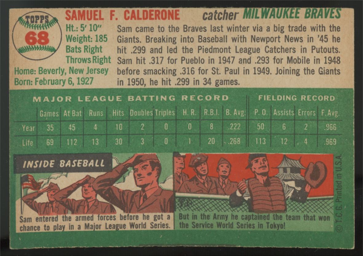1954 Topps Sammy Calderone #68 EX/MT