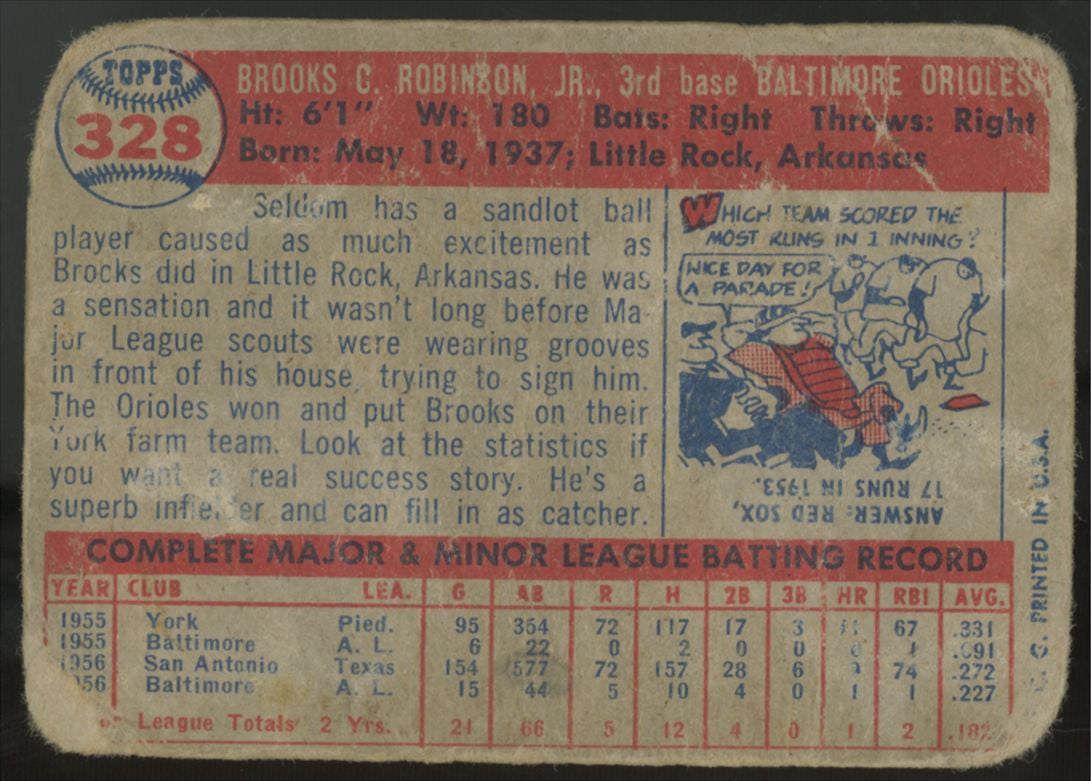 1957 Topps Brooks Robinson RC #328 Poor