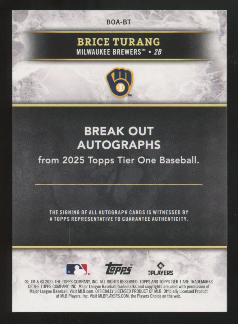 2025 Topps Tier One Brice Turang Green Foil Break Out Auto /49 #BOA-BT