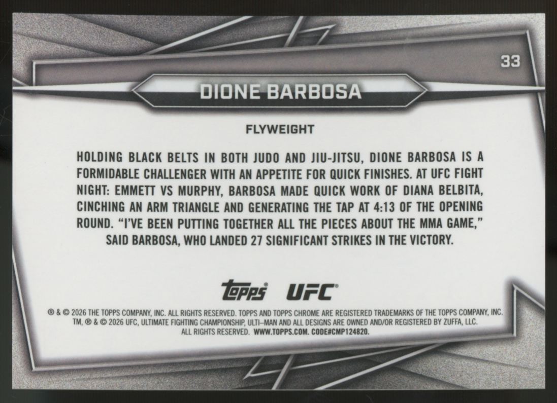 2026 Topps Chrome UFC Dione Barbosa RC Orange Refractor /25 #33