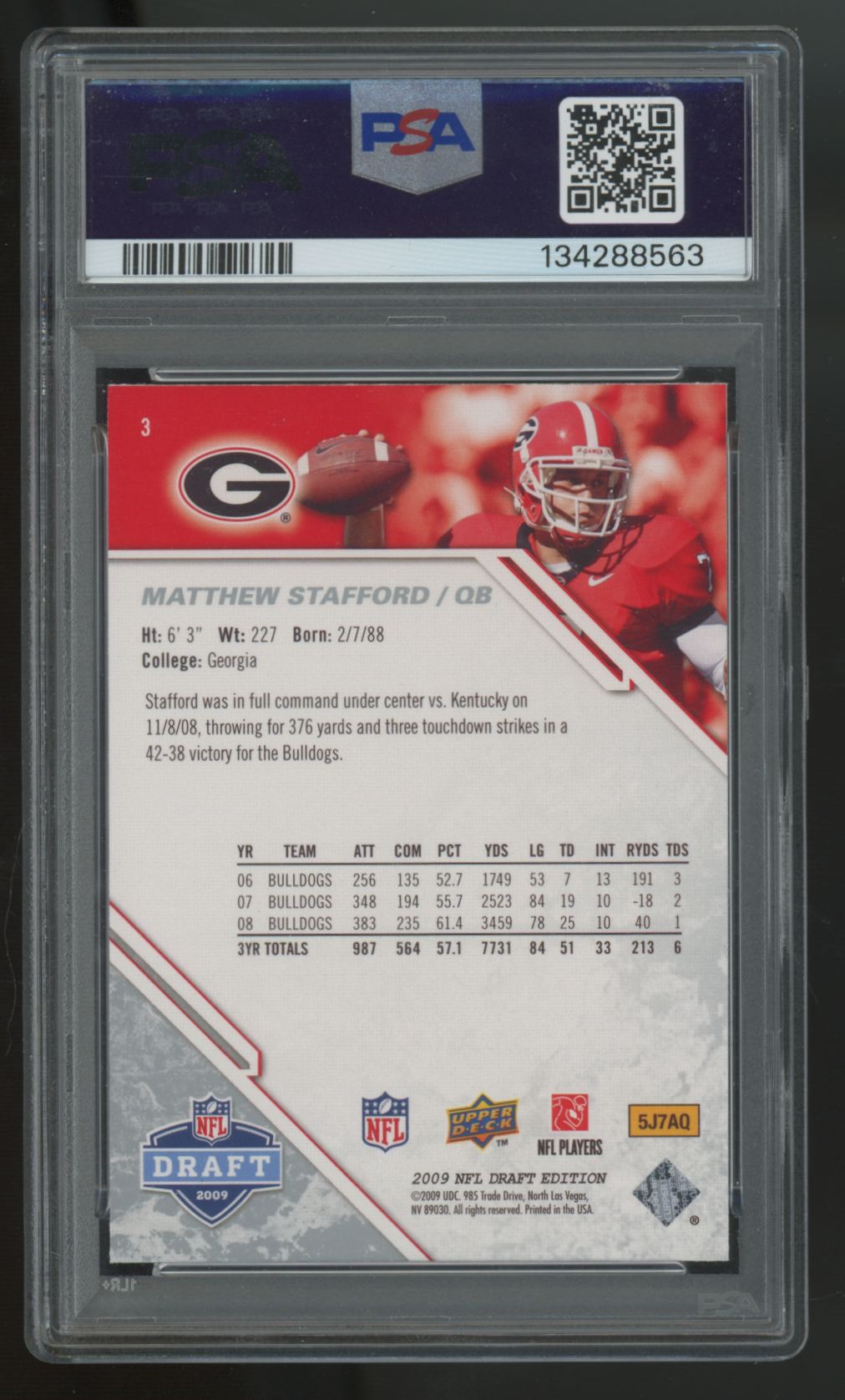 2009 Upper Deck Draft Edition Matthew Stafford RC #3 PSA 10