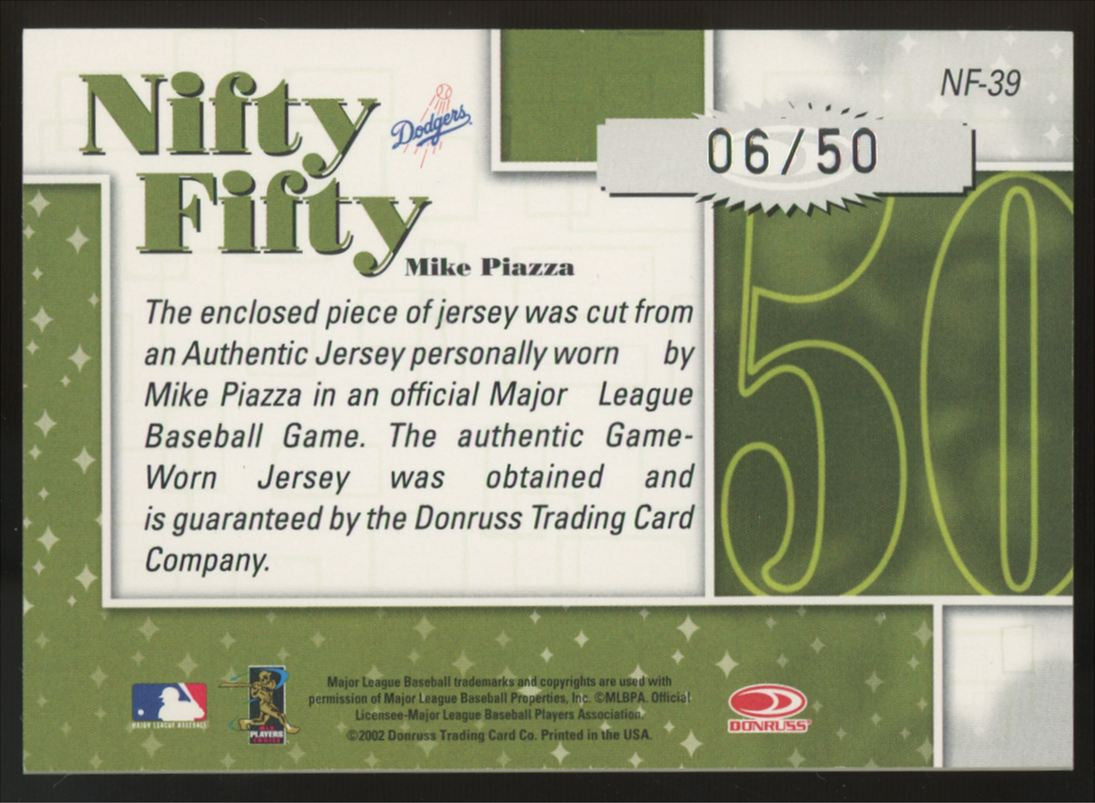 2002 Donruss Originals Mike Piazza Nifty Fifty Patch /50 #NF-39