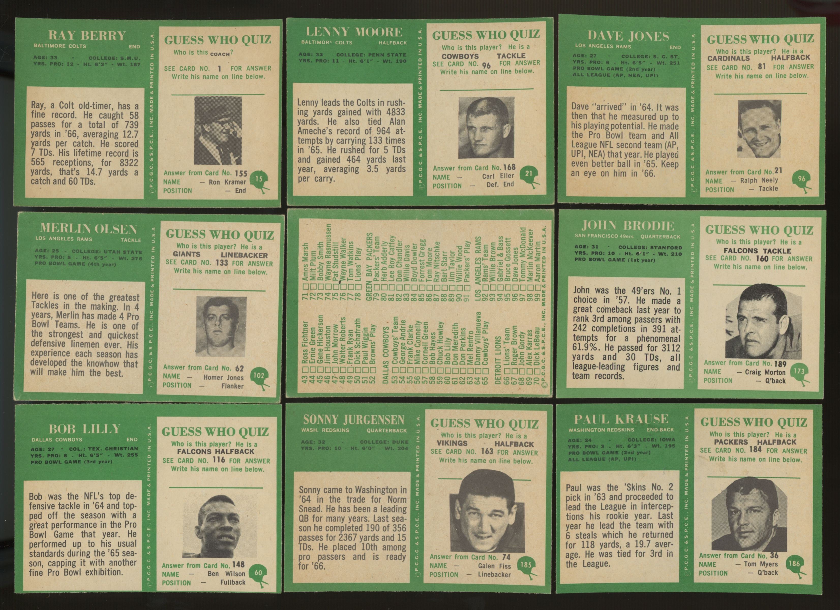 1966 Philadelphia Football Near Complete Set (192/198) EX-NM