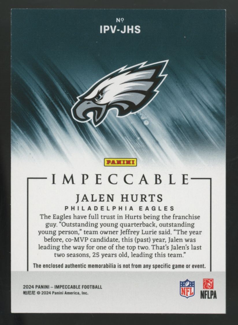 2024 Impeccable Jalen Hurts Gold Impatchable Veterans Patch /10 #IPV-JHS