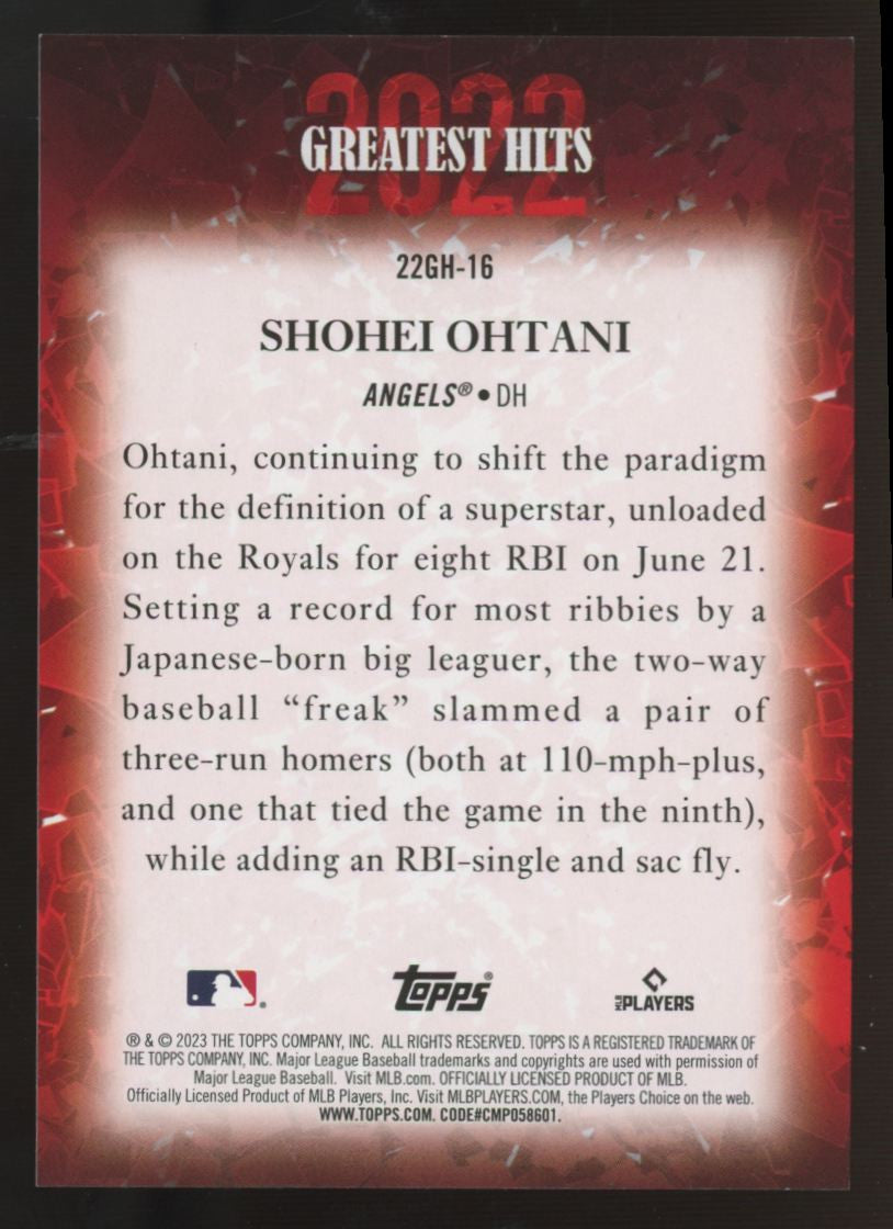 2023 Topps Series 1 Shohei Ohtani '22 Greatest Hits Black /299 #22GH-16