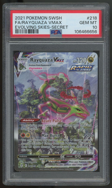 2021 Pokemon Rayquaza VMAX Evolving Skies Full Art Secret #218 PSA 10 (B)