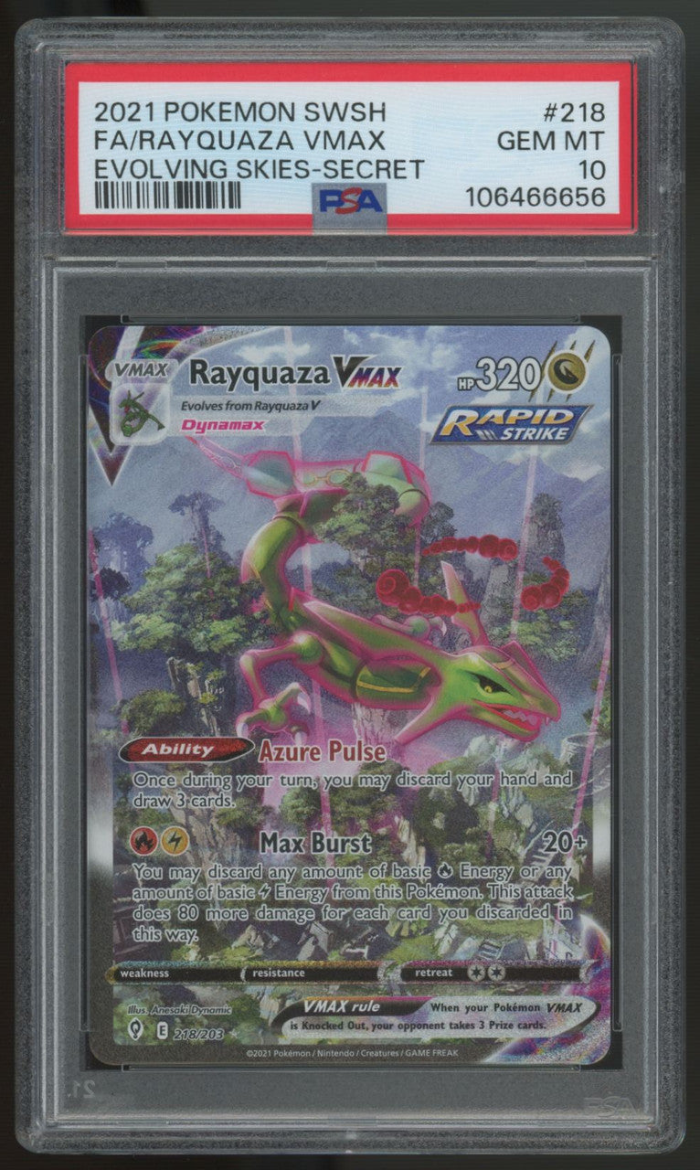 2021 Pokemon Rayquaza VMAX Evolving Skies Full Art Secret #218 PSA 10 (B)