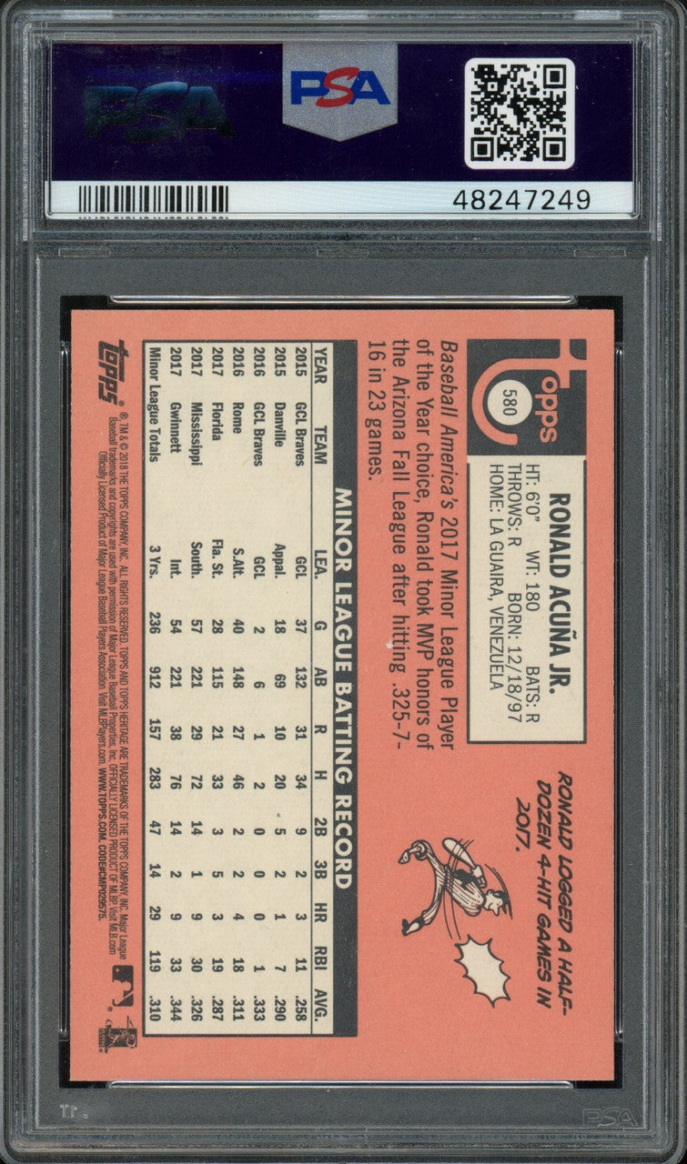 2018 Topps Heritage Ronald Acuna Jr. RC #580 PSA 10 Gem MT