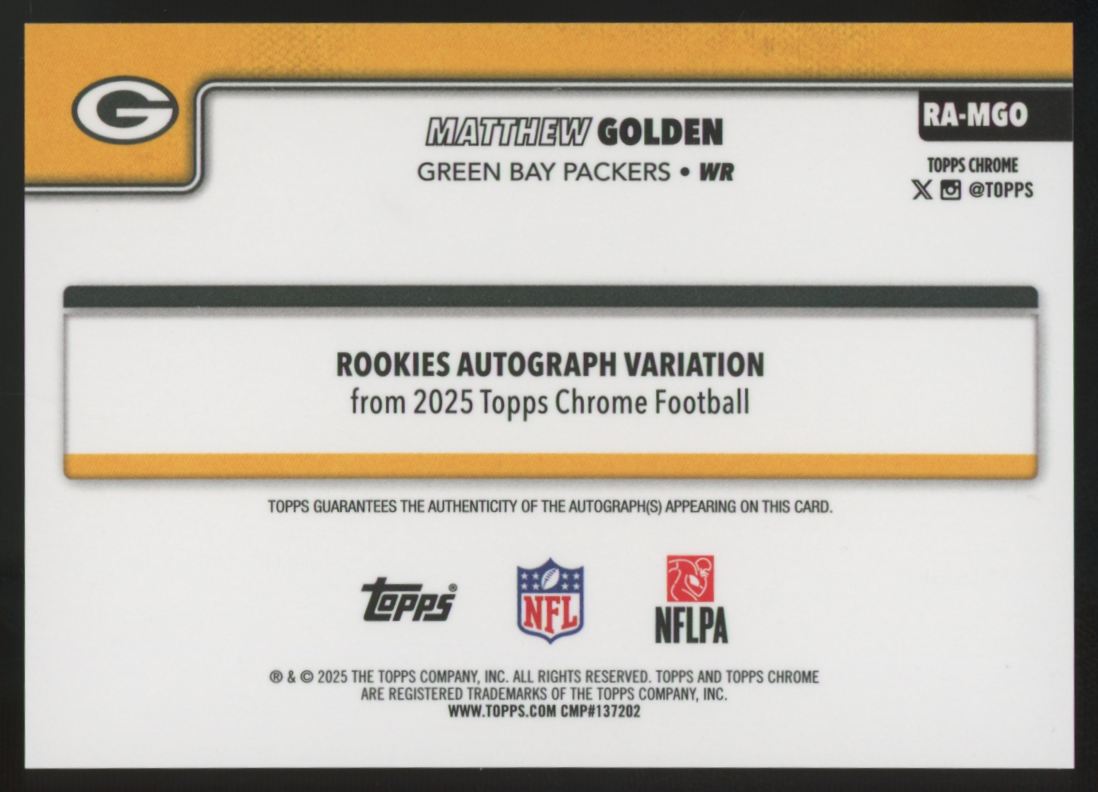 2025 Topps Chrome Matthew Golden RC Auto #RA-MGO