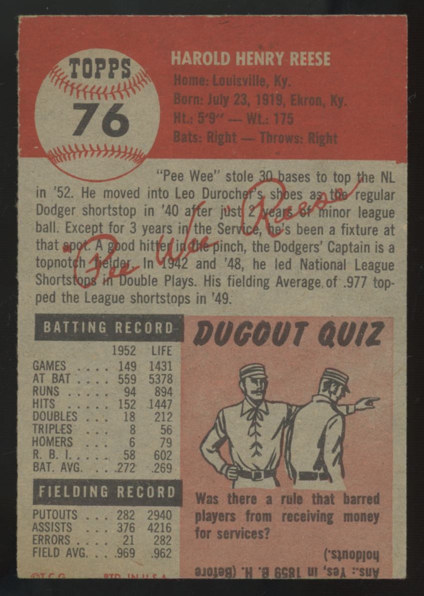 1953 Topps Pee Wee Reese #76 VG  (MC)