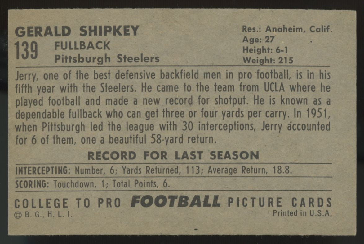 1952 Bowman Large Jerry Shipkey #139 VG (Wrinkle)