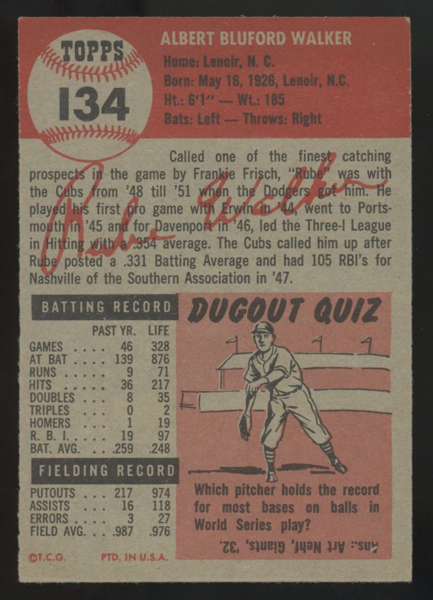 1953 Topps Rube Walker #134 EX