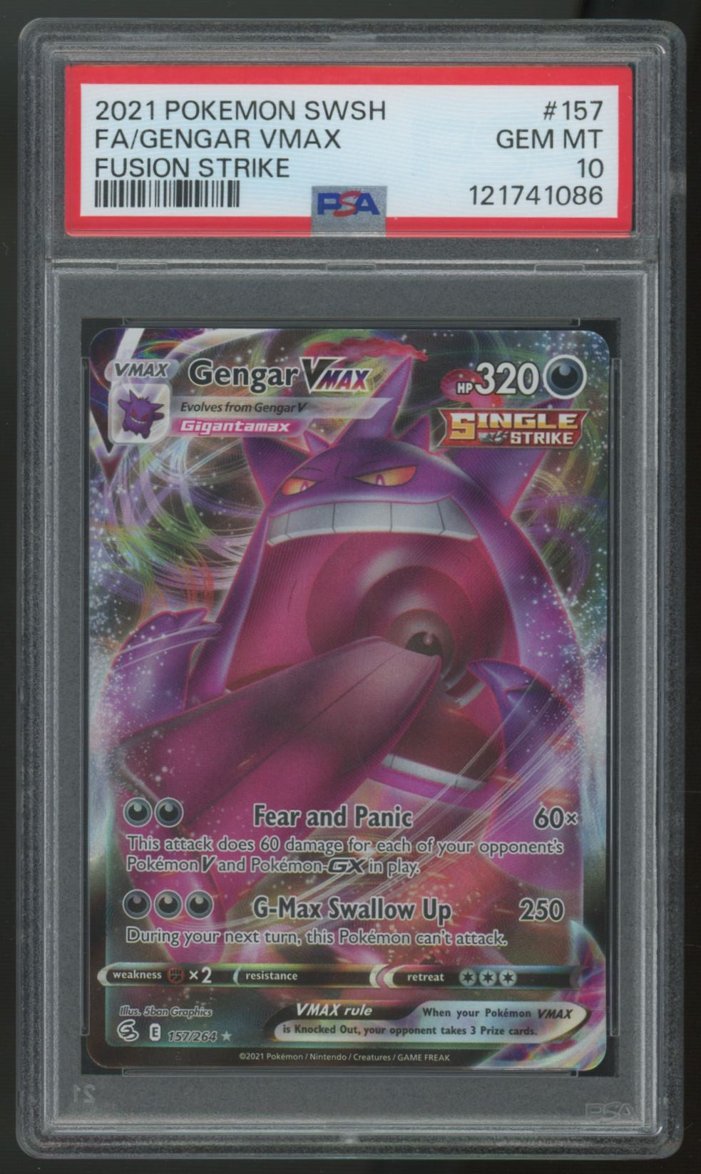 2021 Pokemon Gengar VMAX Fusion Strike Full Art #157 PSA 10