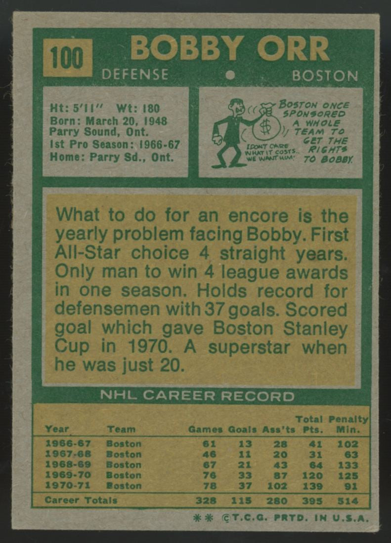 1971-72 Topps Bobby Orr #100 EX "A"