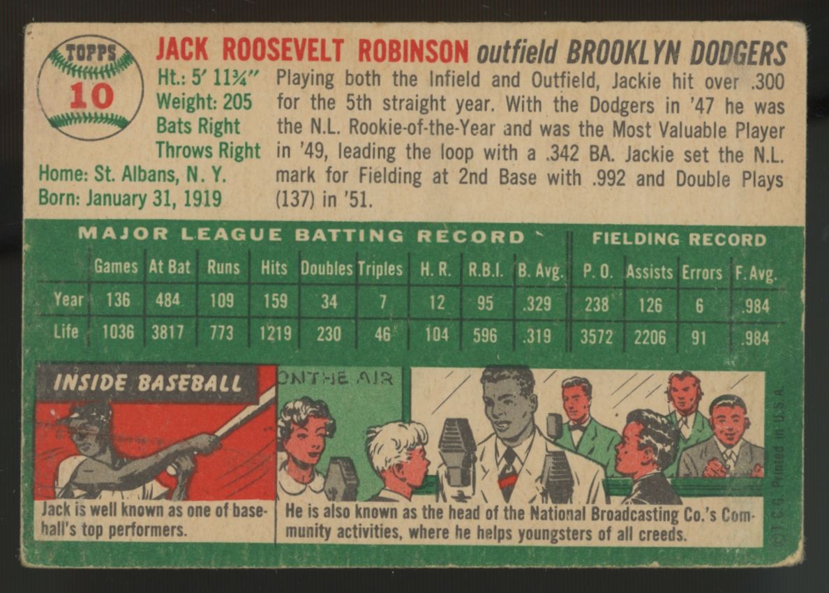 1954 Topps Jackie Robinson #10 VG