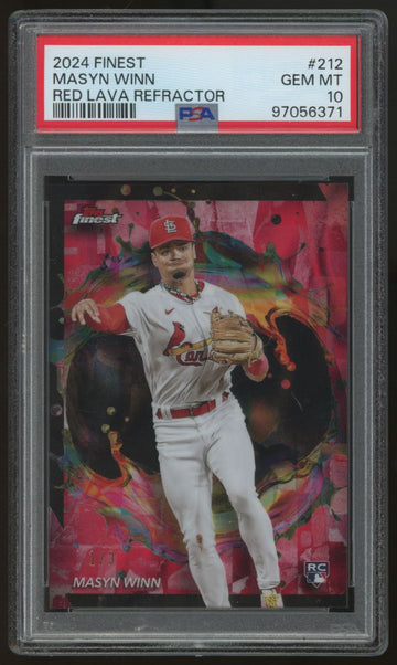 2024 Topps Finest Masyn Winn RC Rare Red Lava Refractor /3 #212 PSA 10