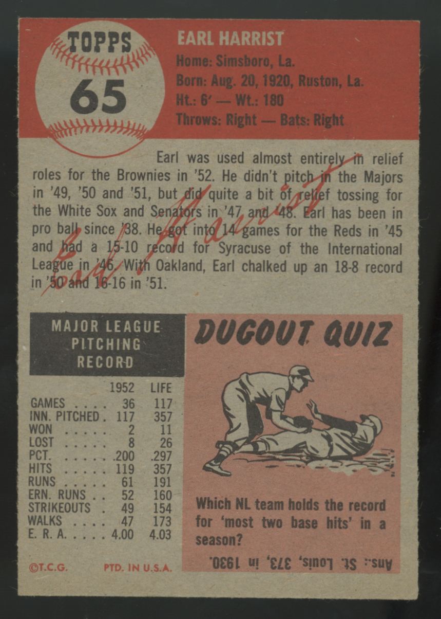 1953 Topps Earl Harrist #65 EX/MT