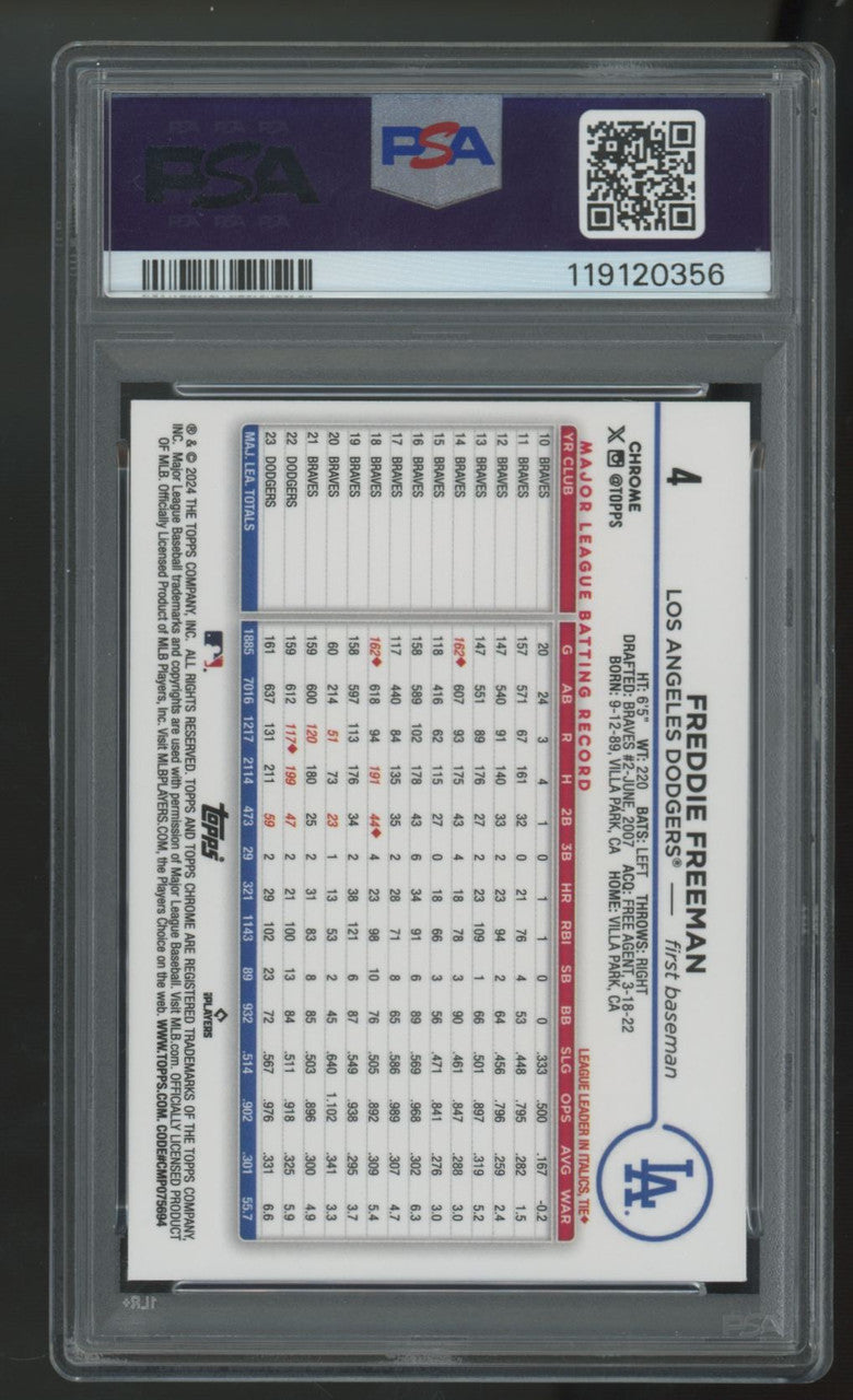 2024 Topps Chrome Freddie Freeman Orange Raywave /25 #4 PSA 10