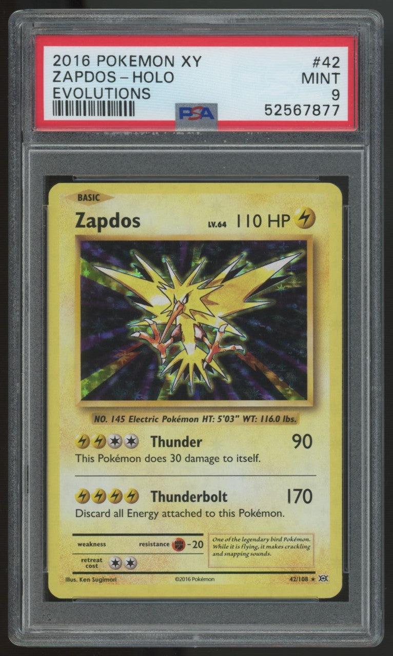 2016 Pokemon Zapdos XY Evolutions Holo #42 PSA 9