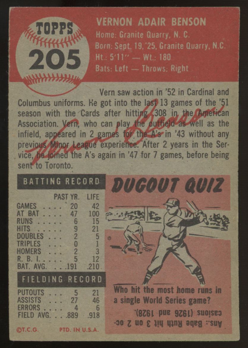 1953 Topps Vern Benson #205 EX