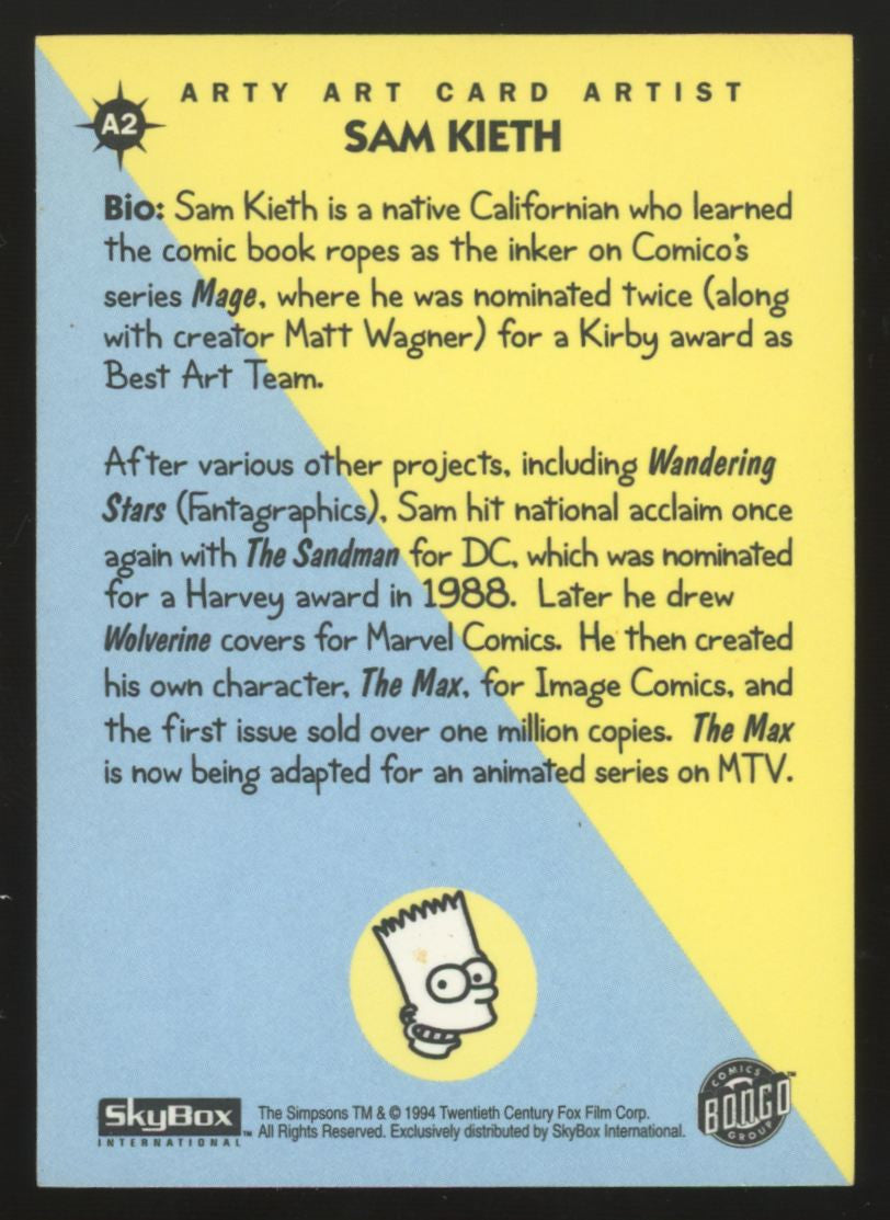 1994 Skybox Simpsons Series Two Bart Simpson Arty Art Card #A2