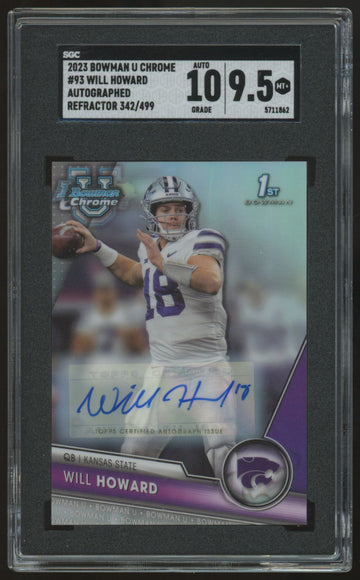 2023 Bowman Chrome U Will Howard 1st Auto Refractor /499 #93 SGC 9.5 10