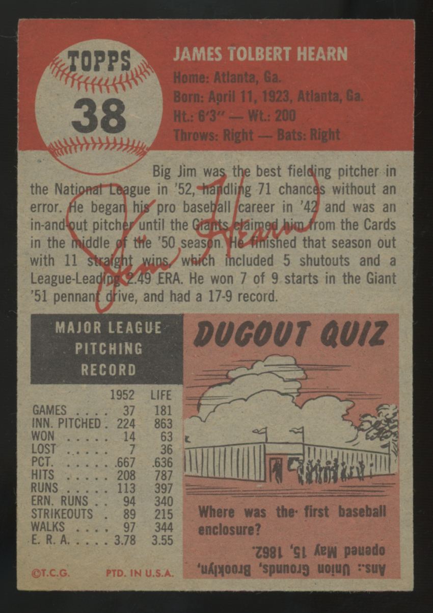 1953 Topps Jim Hearn #38 NM