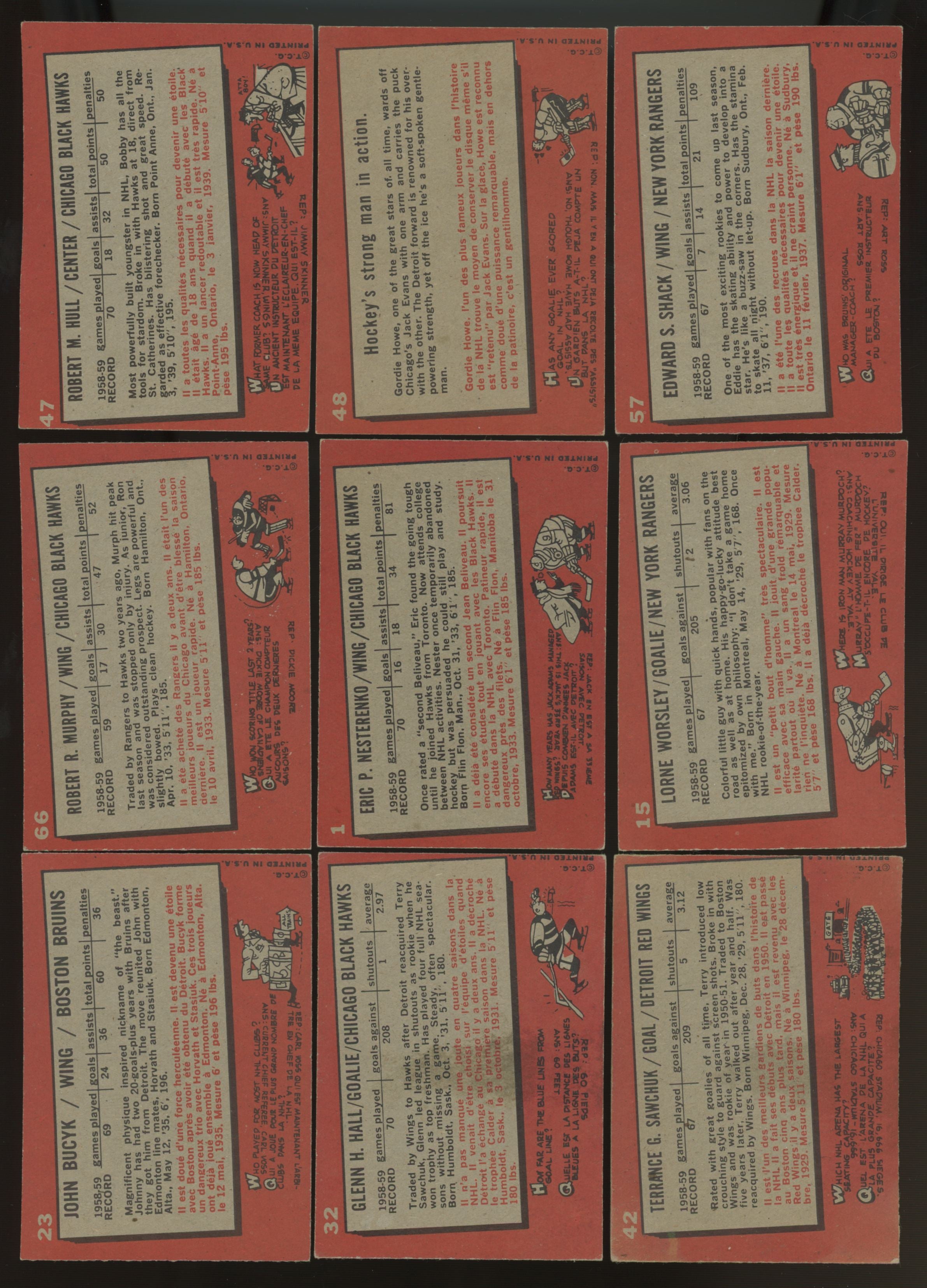 1959/60 Topps Hockey Complete Set (66) VG-EX/MT