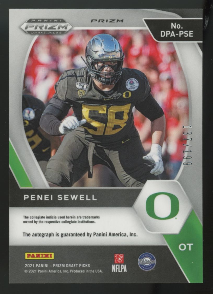 2021 Panini Prizm Draft Penei Sewell RC Red Auto /199 #DPA-PSE "A"