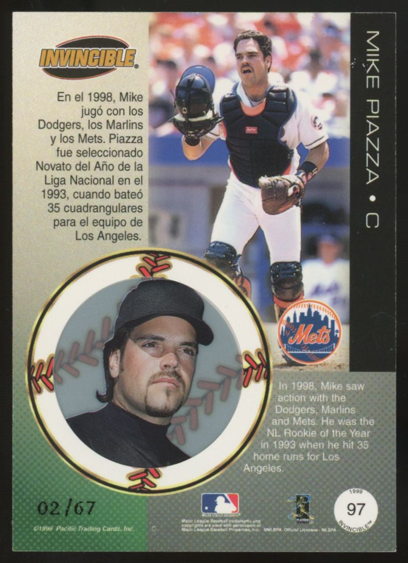 1999 Pacific Invincible Mike Piazza Platinum Blue /67 #97