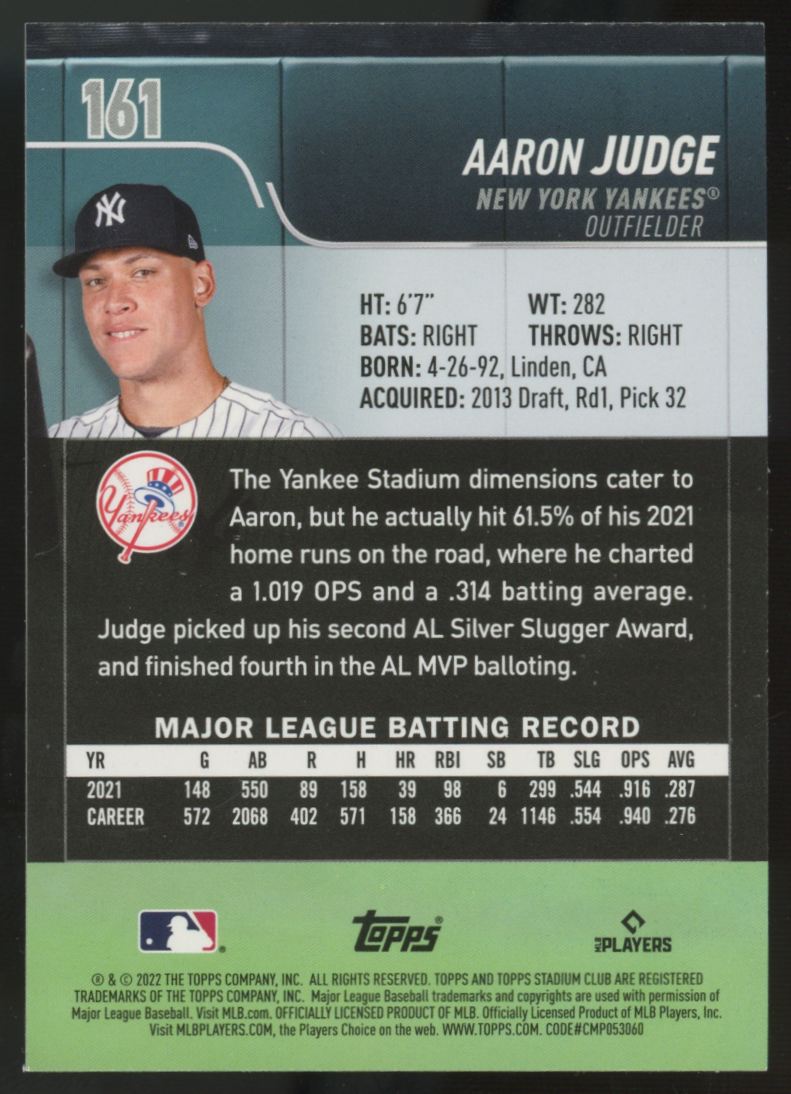 2022 Topps Stadium Club Aaron Judge Red Foil #161
