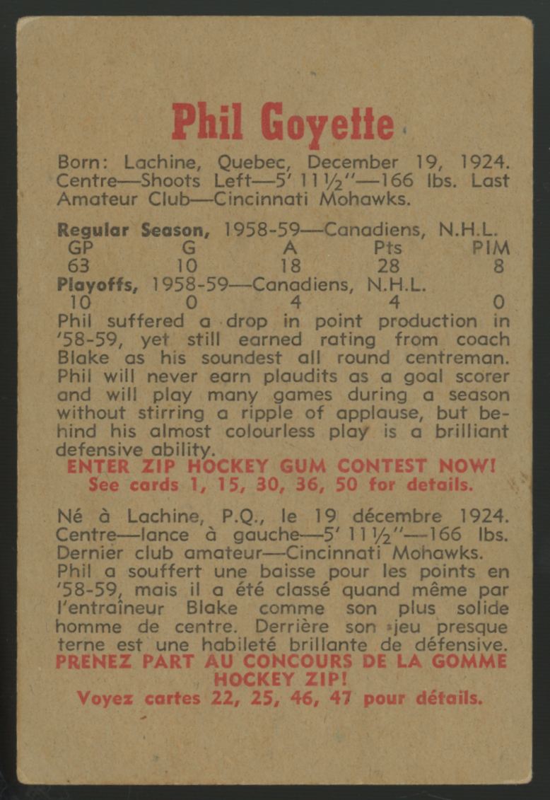 1959-60 Parkhurst Phil Goyette #4 VG-VG/EX