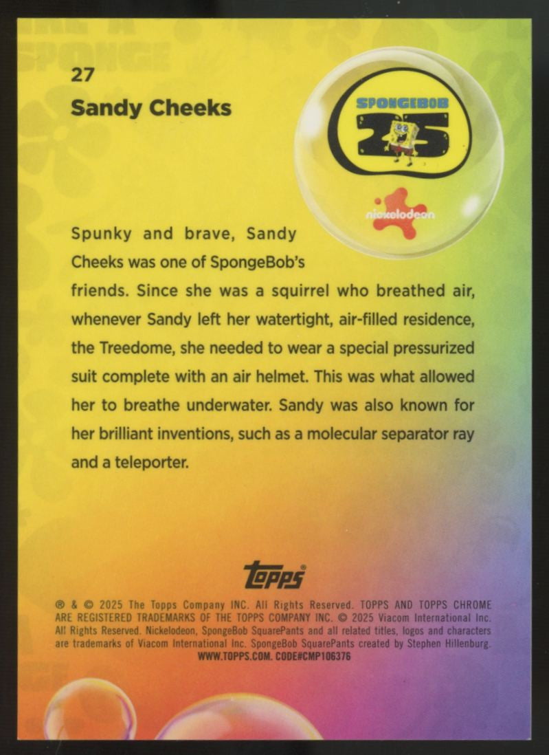 2025 Topps Chrome Spongebob Sandy Cheeks Orange Refractor /25 #27