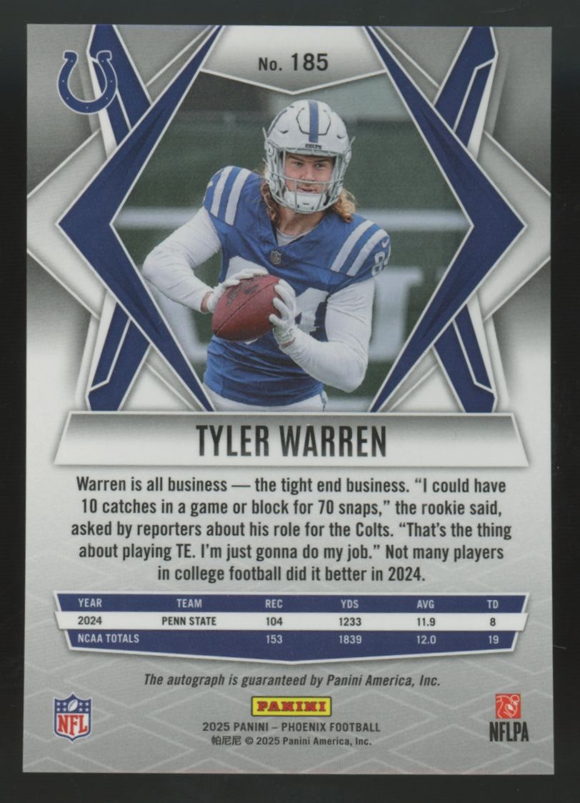 2025 Panini Phoenix Tyler Warren RC Hyper Auto #185