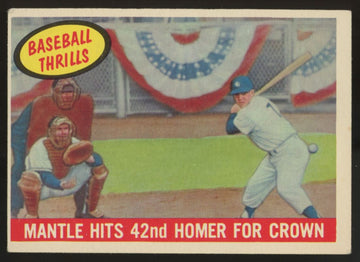 1959 Topps Baseball Thrills Mickey Mantle Hits 42nd Homer #461 VG/EX-EX