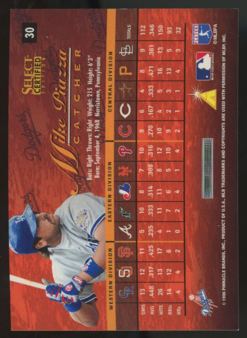 1996 Select Certified Mike Piazza Blue #30